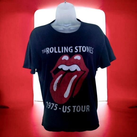 The Rolling Stones 1975 US Tour T-Shirt Men's  Short Sleeve Tongue MEDIUM Gray - Picture 7 of 8